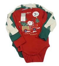 Nové - 3x body - červené so Santou + tmavozelené s nášivkou + béžové so stromky Pep&Co