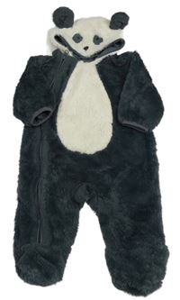 Antracitovo-smotanová chlpatá podšitá kombinéza s kapucí - panda M&S