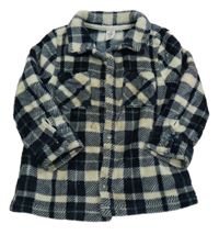 Tmavomodro-béžová kockovaná chlpatá košeľová bunda Topol