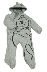 Sivá pruhovaná zateplená kombinéza s Pú a kapucňou George