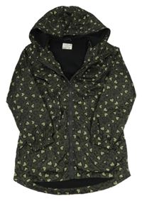 Khaki šusťáková lehce zateplená parka se srdíčky a kapucí Matalan