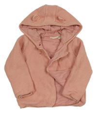 Růžový podšitý propínací svetr s kapucí s oušky Lupilu