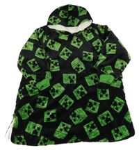 Černá chlupatá zateplená oversize mikina s Minecraft a kapucí