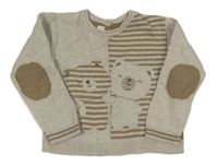 Béžovo-hnedý sveter s medveďmi a pruhmi Chicco