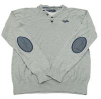 Sivý melírovaný sveter s nápisom a gombíkmi C&A