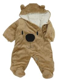 Hnědá chlupatá zateplená kombinéza s čumákem a kapucí