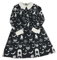 Černé šaty s halloweenským motivem a límečkem Shein