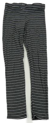 Čierno-bielo-strieborné pruhované rebrované legíny F&F