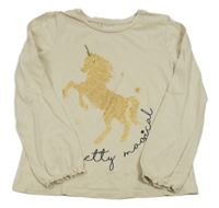 Béžové triko s jednorožcem s flitry C&A