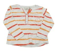 Bielo-červeno-oranžové pruhované tričko s vreckom so srdcem a gombíkmi Tom Tailor