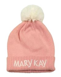 Růžová čepice s nápisem a bambulí