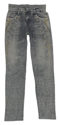 Šedo-modré legíny riflového vzhledu s kamienkami