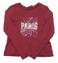 Vínové triko s batikováním a nápisem Primark