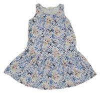 Biele kvetované bavlnené šaty s motýly a Elsou H&M