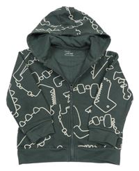 Tmavozelená prepínaci mikina s dinosaurami a kapucňou Primark