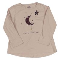 Svetloružové tričko s měsícem z flitrů Topolino