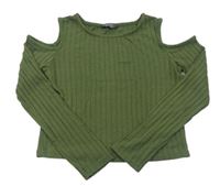 Zelené rebrované pletené crop tričko s holými rameny Primark