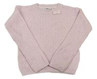 Svetloružový trblietavý pletený sveter