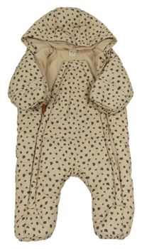 Béžová šušťáková vzorovaná zimná kombinéza s kapucňou H&M