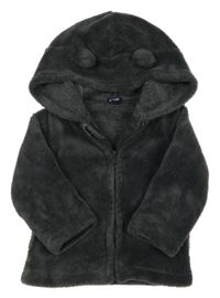 Tmavošedá propínací chlupatá mikina s kapucí kiabi 