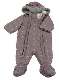 Fialová šušťáková zimná kombinéza s výšivkami a kapucňou Rocha John Rocha