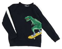 Tmavomodrá mikina s bielým pruhom a dinem Name it