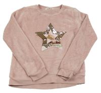 Svetloružová plyšová mikina s hvězdou z flitrů H&M