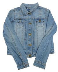 Svetlomodrá crop rifľová bunda s vreckami