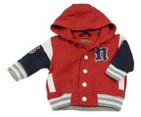 Červeno-tmavomodrá podšitá propínací mikina s kapucí Next