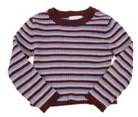 Vínovo-fialový pruhovaný crop žinylkový sveter Primark