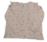 Světlerůžové žebrované květované pyžamové triko s volánky H&M