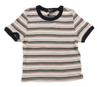 Ružovo-čierno-biele pruhované rebrované crop tričko New Look