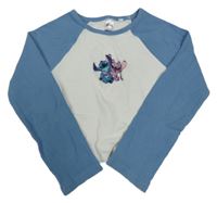 Bielo-modré rebrované crop tričko so Stitchem C&A