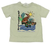 Béžové tričko s krokodýlem z překlápěcích flitrů H&M
