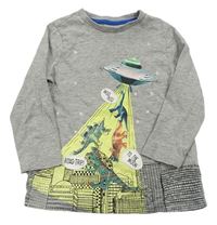 Sivé melírované tričko s UFO a dinosaurami F&F