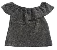 Strieborný trblietavý crop top s volánikom E-Vie