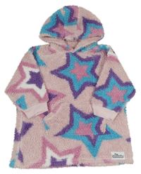 Ružovo-fialovo-modrá huňatá oversize mikina s hviezdami a kapucňou Primark
