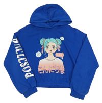 Tmavomodrá crop mikina s dívkou a kapucňou C&A