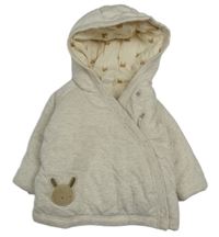 Béžová melírovaná zateplená zavinovací mikina s králikom a kapucňou Next