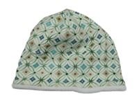 Bílo-zeleno-modrá vzorovaná čepice 