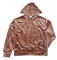 Staroružová zamatová mikina s nápisom a kapucňou shein