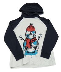 Tmavomodro-bílé triko se sněhulákem a kapucí Next