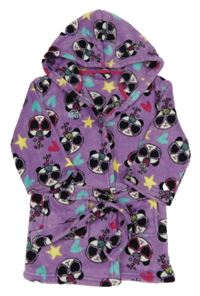 Fialový plyšový župan s pandami a kapucí 
