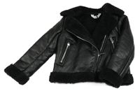 Černý koženkový zateplený crop křivák s beránkem Primark