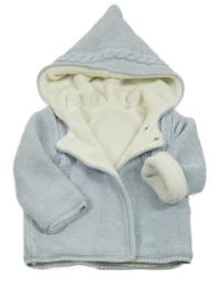 Svetlomodrá zateplený prepínaci sveter s kapucňou Tu