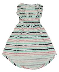 Bílo-zeleno-modro-růžové pruhované šaty Y.F.K.