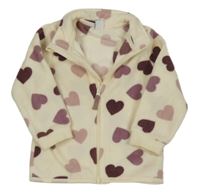 Smetanovo-fialová propínací fleecová mikina se srdíčky Topomini