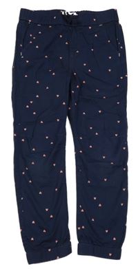 Tmavomodré plátěné cuff kalhoty se srdíčky H&M