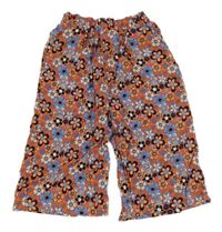 Korálovo-čierno-modré kvetované culottes nohavice Kiki&Koko