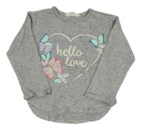 Sivé úpletové tričko so srdcem a motýlikmi H&M